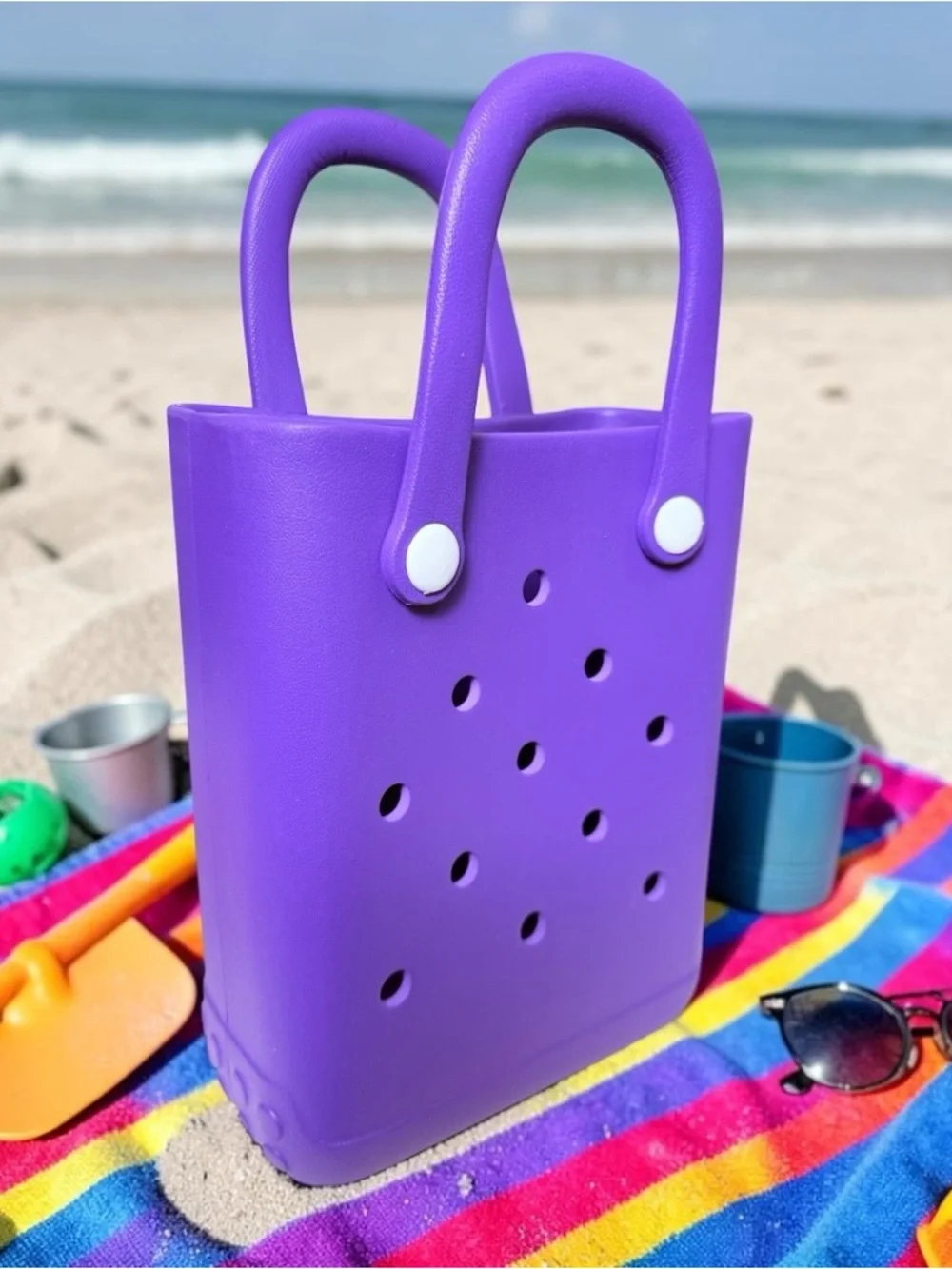 💜Purple Mini EVA Tote Bag for Beach 🏝️ or Pool!  NWOT - Picture 4 of 7